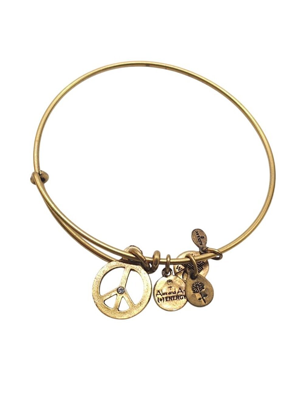 Alex And Ani Gold-Tone Peace Charm Bracelet Adjustable Design Positive Energy